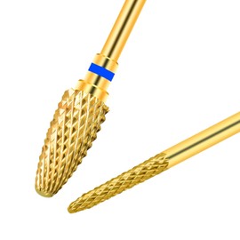 CGBE Nail Bit 2pcs Nail Drill Bit 0.09 inch (2.35 mm) Shaft Diameter Gold Nail Machine Bit Carbide Nail Drill for Nail Polishing Cuticle Removal Gel Off Corn + Needle (Medium)