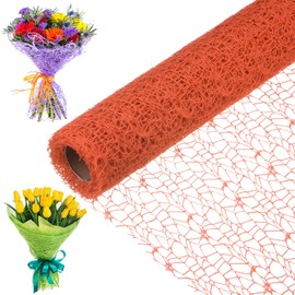 M METERXITY 1-Roll Jacquard Net Mesh Flower Wrapping Paper,180 Inch x 19.7 Inch Flower Bouquet Wrapping Paper for Packaging Fresh Flower/Wedding/Valentine's Day [Orange]