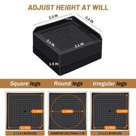 BONARRIOTT Bed Risers，Heavy Duty 1.5 Inch Furniture Risers Elevator for Sofa Table and Desk, Couch Lifts Risers Elevation in Heights 1.5Inch,Support Up to 1,300 Lbs(4 Pack,Black)