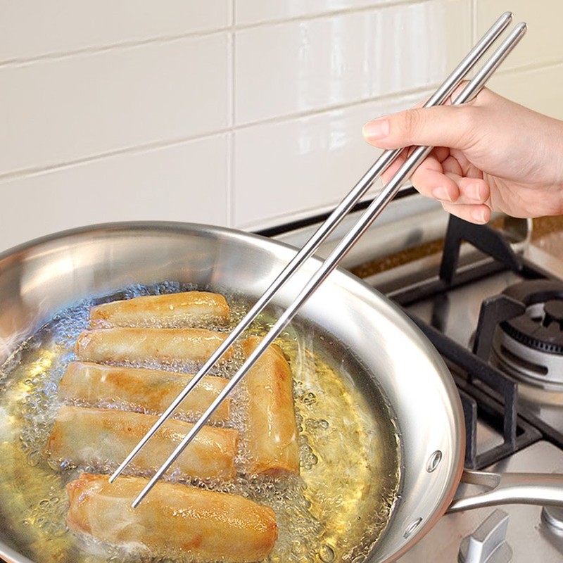 BESTOYARD Long Stainless Steel Chopsticks, Tempurakoro Spatula, Fried Food, Eggs,