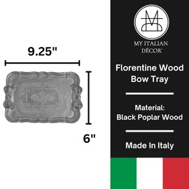 Florentine Wood Serving Tray Vintage Platter with Cute Bow, Gold Home Decor, Coquette Room Decor, Jewelry Tray, Vintage Decor, Made in Italy (Lilac)