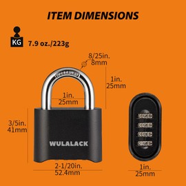 WULALACK Combo Lock, Heavy Duty Outdoor Combination Lock Weatherproof, Combination Padlock for Outdoor Use