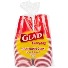 Glad Everyday Disposable Plastic Cups for Everyday Use | Red Plastic Cups Strong and Sturdy Red Plastic Party Cups for All Occasions, 16 Oz Cups (100 Count)