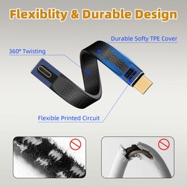 RIIEYOCA 240W Short USB C Flat Cable, 40Gbps 90 Degree Middle Angle USB C to USB C FPC Flat Cable, Supports 8K@60Hz UHD Video Output, Flat Flexible Cable for Phones, Tablets, etc(14cm)