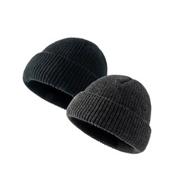 SaKaguro 2 Packs Fisherman Beanies for Men Women Warm Winter Hats Outdoor Warm Hat (Black, Grey)