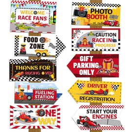Yoyuspy Race Car Party Decorations - 20 PCS Race Car Party Signs Funny Race Car Photo Props Backdrop Race Car Birthday Party Decorations Supplies Funny Welcome Race Fans Wall Door Yard Sign
