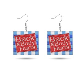 Checkered Earrings For Women, "Back And Body Pain" Checkerboard 2D Acrylic Dangle Earring Blue White And Red Square Meaningful Trendy Jewelry Gifts, Large, Acrylic, No Gemstone