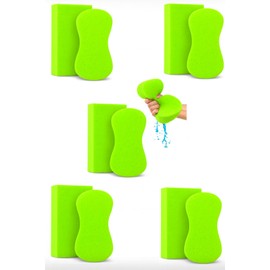 Multi-Purpose Sponges for Cleaning - Lime Green Sponge 10 Pack, Large Sponges for Car Washing, Tile & Grout, Bulk Pack Sponge