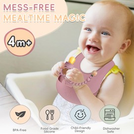 LittlesJoy Silicone Baby Fruit Feeder Set with Mini Freedzer Nibble Tray, Breastmilk Popsicle Mold with Baby Bib and Pacifier Clip, BPA Free Teether for Safe Infant Self Feeding, 4 Month+(Dusty Lilac)