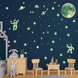 Glow in The Dark Stars Wall Stickers, Galaxy Astronaut Rocket Spacecraft Alien Planet Solar System Wall Decals Glow in The Dark Stars Ceiling Wall Stickers Spaceship Stars for Kids Bedroom Living Room