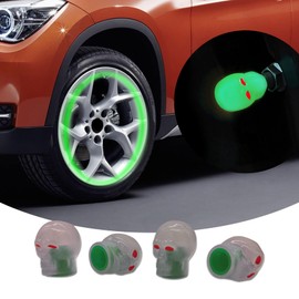 4 Pcs Car Tire Valve Stem Caps, Noctilucent Skull Automobile Tire Valve Stem Caps, Fluorescent Skull Tire Valve Stem Caps, Glow in The Dark Tire Valve Caps for Most Cars, Motorcycles, Trucks (Green)
