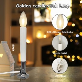 Konictom 4 Pack Christmas Window Candles,9 Inch Electric Window Candles with Sensor Dusk to Dawn,9in Plug in Candle Lights with 0.6W LED Bulbs Nickel Plated Base for Windows Christmas Party Decor