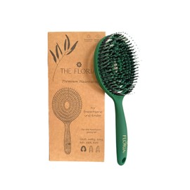 The Floria Hair Brush without Pulling for Women, Men & Children - Detangling Brush Also for Curls & Long Hair - Unique Professional Detangler Brush with Spiral Spring - Green