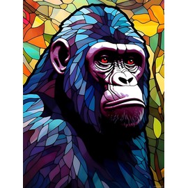 HMDIIMGE DIY Gorilla Diamond Painting Kits, Stained Glass Diamond Art Painting Kits for Adults, Full Drill Art Paint by Numbers Gem Art for Home Wall Decor 12x16 inch