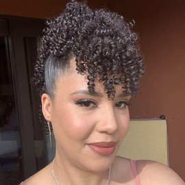 Oseti Jerry Curly Mohawk Wig Faux Hawk Hair Clip in Hair Extension for Black Women, Synthetic Curly Mohawk Kinkys Wigs with Six Clips Fauxhawks Pony Tail Clip on Hairpiece for Women Girls (2#)