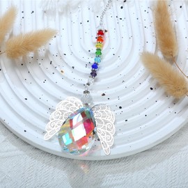 MAIGO Rainbow Crystal Angel Wing Suncatcher - Chakra Decor, Angel Wings Ornament, Suncatchers for Windows Hanging, Crystal Suncatcher, Chakra Hanging Car Accessories, Outdoor Colorful Home Decor (3)