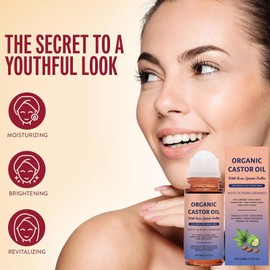 Organic Castor Oil with Rose Quartz Roll On For Face and Body Cold Pressed, Hexane Free, Unrefined - Stimulate Hair Growth, Moisturize Skin