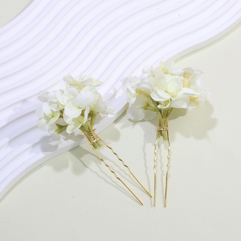 2 Pack Floral Hair Pins with Hydrangea Flowers for Women