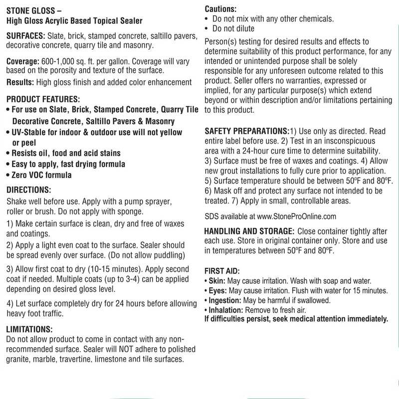 Stone Pro Stone Gloss - High Gloss Acrylic Sealer (1