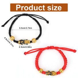 Mikovivi 2pcs Wealth Money Bracelet, Red Black FengShui Lucky Wealth Bracelet with Chinese Mythical Beasts Attracts Fortune Prosperity Feng Shui Good Luck Jewelry for Men Women