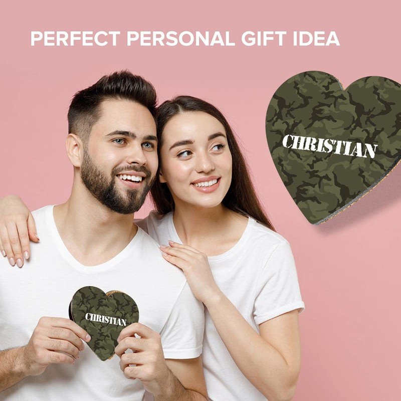 1 x Heart Coaster - Name Christian Camouflage Army Military