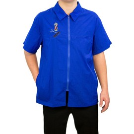 CHARLENE Classic Barber Zipper Jacket with Barber Pole Logo and Customized Name Embroidery (L, Blue)