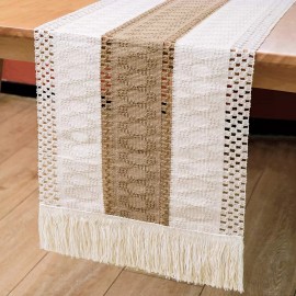 SANBREVE Camino De Mesa Tejido A Mano Con Borlas Vintage 183x30cm