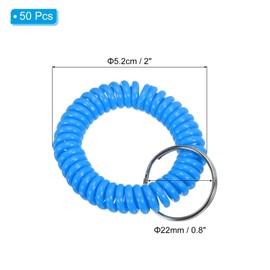 PATIKIL Spiral Wrist Coil Keychain, 50 Pack Plastic Stretchable Wristband Wristlet Key Ring Holder for Outdoor Sport Gym Pool Sauna, Lake Blue