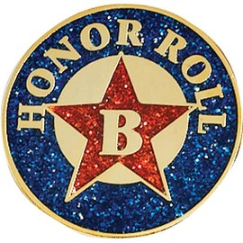 Anderson's Red and Blue Glitter B-Honor Roll Lapel Pin Pack, Set of 25, Student Recognition, Awards