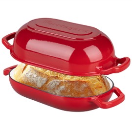 VORRINGARD Enameled Cast Iron Sourdough Bread Oven, Dutch Oven, Loaf Cast Iron Bread Pan for Homemade Bread Baking Pan with Lid, 5QT, Red