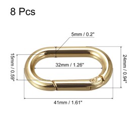 sourcing map Spring Oval Ring, 8Pcs 1.61 Inch Round Spring Snap Clip Trigger Spring Keyring Buckle for Bags Purses Keychain, Gold Tone