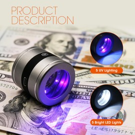 10X Jewelers Loupe Magnifier with UV/LED Lights and A Scale, Rechargeable