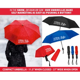 Calendars and More Compact Umbrella with Auto Open - Love Heart Real Estate Life - Easy Self Marketing for Real Estate Agents (Black - Love Real Estate Life)