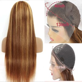 Xojao Highlight 13x4 HD Lace Front Wigs Human Hair 4/27 Honey Blonde Straight Transparent Lace Front Wigs Pre Plucked 12A Ombre Wigs Human Hair for Women 180% Density 28 Inch