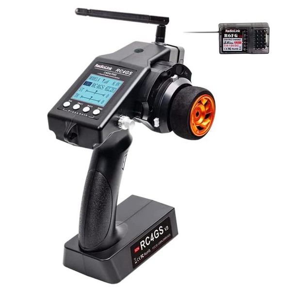 Radiolink RC4GS V3 5 Channels RC Transmitter and Receiver R6FG with Gyro 2.4GHz RC Radio Controller 30 Models Storage for RC Car,Boat,Tanks,Crawler,Truck Black