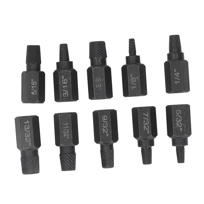 10Pcs Broken Screw Extractor Set 1/4 7/32 3/16 5/32 1/8