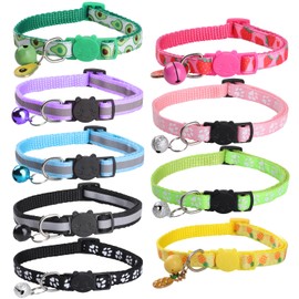 Bigqin Pack of 9 Cat Collars, Reflective Cat Collars with Safety Clasp and Bell, Adjustable Collar Cat from 19 to 32 cm