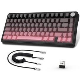 ATTACK SHARK X85 Wireless Mechanical Gaming Keyboard with Knob,Hot Swap,BT/2.4GHz/USB-C,Side Print PBT Keycaps,Gasket,RGB,Coiled Cable,Linear White Jade Switch for Win/PC/MAC