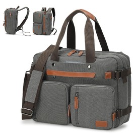 SUIKIHUM 3 in 1 Canvas Briefcase Backpack for Men Women, 15.6 Inch Laptop Backpack, Business Work Bags with 12 Pockets, Gray