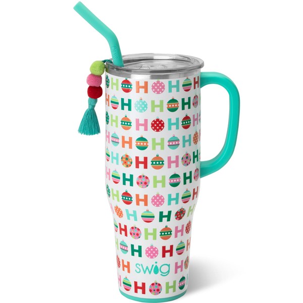 Swig Life 40oz Mega Mug |Discontinued Prints | Extra Large Insulated Tumbler with Handle and Straw, Cup Holder Friendly, Dishwasher Safe, Stainless Steel Travel Mugs (HoHoHo)