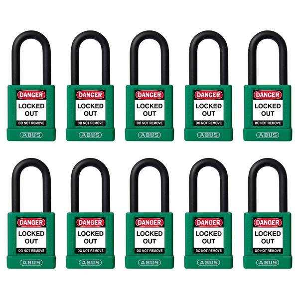 ABUS Green Pack of 10 Lockout Tagout Premium Solid Body