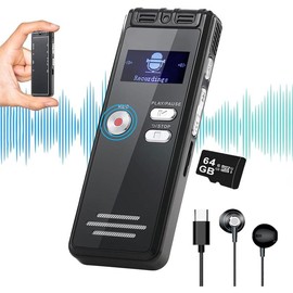 64GB Digital Voice Activated Recorder with Playback - 4552 Hours Audio Recording Device, 3072Kbps HD Dual MIC Tape Recorder Device for Lecture A-B Repeat, MP3 Player, Password,【64GB TF Card Included】 - Style: 128GB, Size: 64GB1