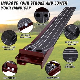 PGM Indoor Golf Putting Green with Auto Ball Return – Crystal Velvet Golf Mat for Home, Office, and Outdoor Practice – Portable Putting Mat for Golf Skill Improvement