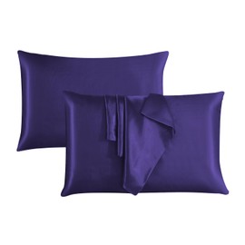 ROOEE Satin Silk Pillowcases for Hair and Skin 2 Pack Standard Size 50x75cm Envelope Closure Pillow Case (AUBERGINE)