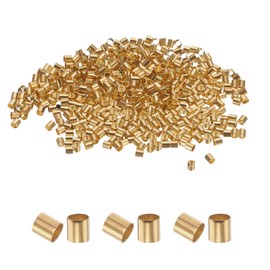 uxcell 500 Pcs Tube Crimp Beads, 2x2mm Copper Crimp Beads End Stopper Beads Tiny Loose Spacer Beads for Earrings Necklaces Bracelets Pendant DIY Crafts, Light Gold
