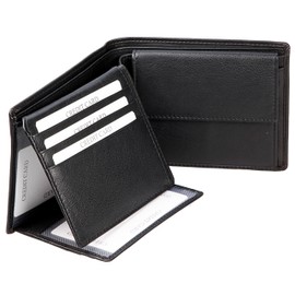 Hans Kniebes Men's Leather Wallet in Landscape Format with 10 Card Slots, Wallet with RFID Protection, Nappa Leather Wallet, Wallet, black