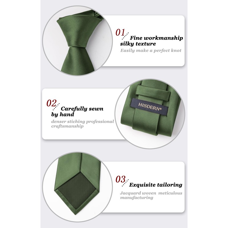 HISDERN Men's Tie Handkerchief Plain Tie & Pocket Square Set