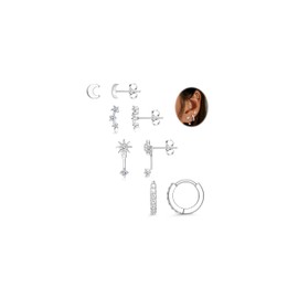 MILACOLATO 3-5 Pairs Earrings Gold/Silver Hoop Earrings Set 14 Carat Gold-Plated Golden Earrings Women's Small Stud Earrings Silver Stackable Cubic Zirconia Stud Earrings Hoop Earrings Set for