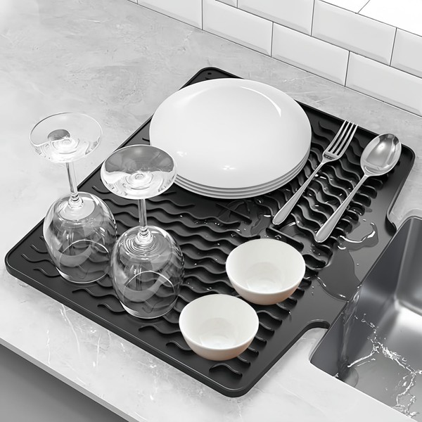 Silicone Dish Drying Mat for Kitchen Counter, Non-Slip Dish Drainer