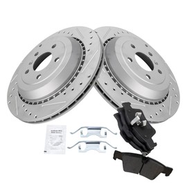 TRQ Rear Brake Pad & Rotor Kit Performance Semi-Metallic Premium G-Coated Compatible with 07-09 GL320 10-12 GL350 07-12 GL450 08-12 GL550 06 ML350 ML500 08-11 ML550 07-08 R320 06-12 R350 06-07 R500